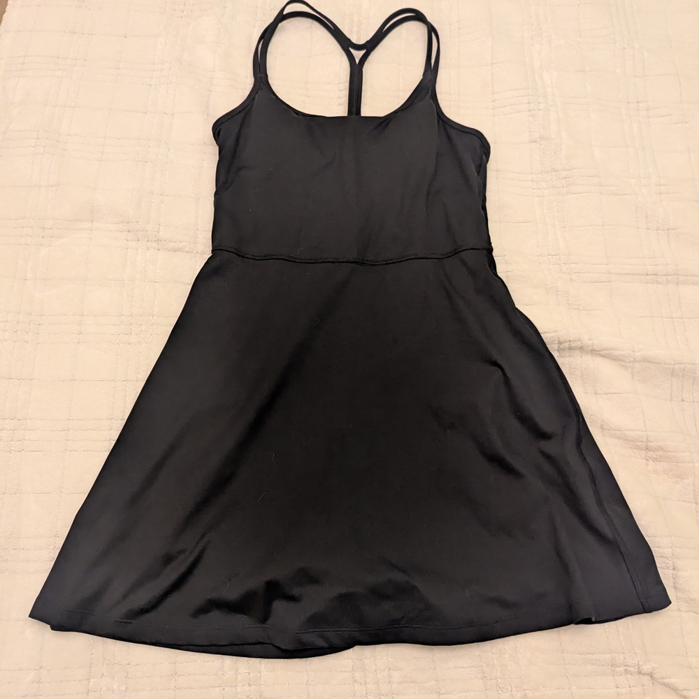 Madewell Black Racerback Active Dress With Shorts And Yoga Pockets